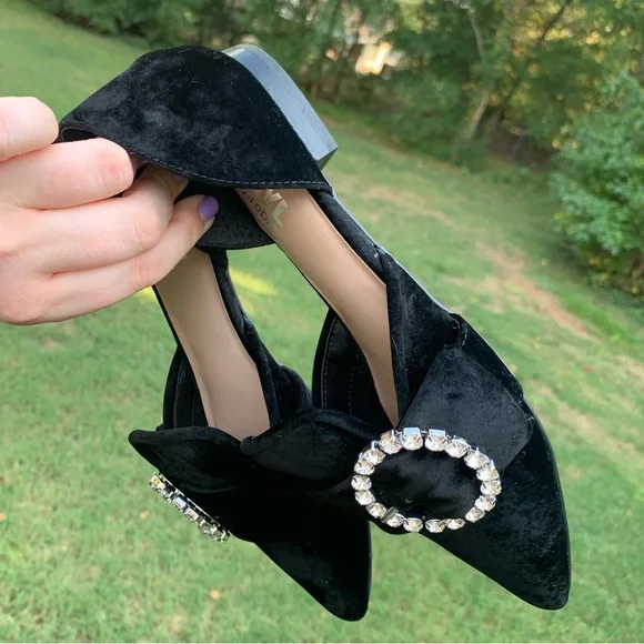 Velvet Pointed Rhinestone Ring Slip-On Loafers - Picture 13 of 16